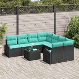 Set di divani con cuscino 9 pcs Nero e Turchese polyrattan