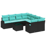 Set di divani con cuscino 9 pcs Nero e Turchese polyrattan