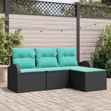 Set di divani con cuscino 4 pcs Nero e Turchese polyrattan