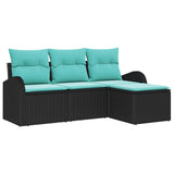 Set di divani con cuscino 4 pcs Nero e Turchese polyrattan