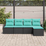 Set di divani con cuscino 5 pcs Nero e Turchese polyrattan