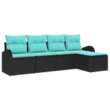 Set di divani con cuscino 5 pcs Nero e Turchese polyrattan