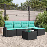 Set di divani con cuscino 6 pcs Nero e Turchese polyrattan