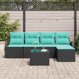 Set di divani con cuscino 6 pcs Nero e Turchese polyrattan
