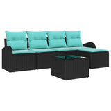 Set di divani con cuscino 6 pcs Nero e Turchese polyrattan