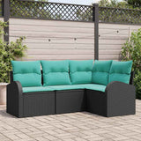 Set Divano da Giardino 4 pcs Nero e Turchese polyrattan