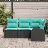 Set Divano da Giardino 4 pcs Nero e Turchese polyrattan