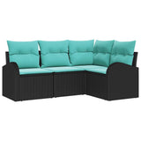 Set Divano da Giardino 4 pcs Nero e Turchese polyrattan