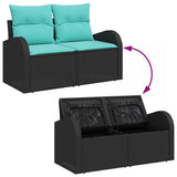 Set Divano da Giardino 4 pcs Nero e Turchese polyrattan