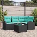 Set Divano da Giardino 5 pcs Nero e Turchese polyrattan