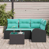 Set Divano da Giardino 5 pcs Nero e Turchese polyrattan