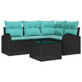 Set Divano da Giardino 5 pcs Nero e Turchese polyrattan