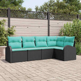Set Divano da Giardino 5 pcs Nero e Turchese polyrattan