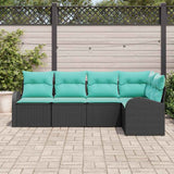 Set Divano da Giardino 5 pcs Nero e Turchese polyrattan