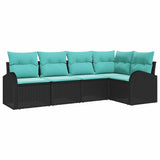 Set Divano da Giardino 5 pcs Nero e Turchese polyrattan