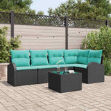 Set Divano da Giardino 6 pcs Nero e Turchese polyrattan