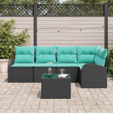 Set Divano da Giardino 6 pcs Nero e Turchese polyrattan