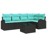Set Divano da Giardino 6 pcs Nero e Turchese polyrattan