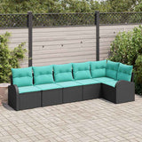 Set Divano da Giardino 6 pcs Nero e Turchese polyrattan