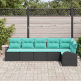 Set Divano da Giardino 6 pcs Nero e Turchese polyrattan