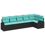 Set Divano da Giardino 6 pcs Nero e Turchese polyrattan