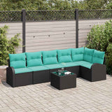 Set Divano da Giardino 7 pcs Nero e Turchese polyrattan
