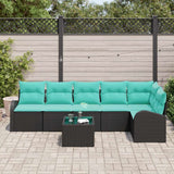 Set Divano da Giardino 7 pcs Nero e Turchese polyrattan