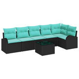 Set Divano da Giardino 7 pcs Nero e Turchese polyrattan