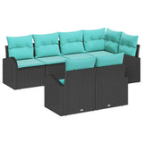Set Divano da Giardino 7 pcs Nero e turchese polyrattan