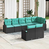 Set Divano da Giardino 8 pcs Nero e Turchese polyrattan