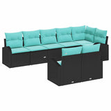 Set Divano da Giardino 8 pcs Nero e Turchese polyrattan