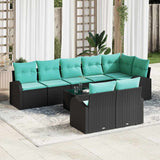 Set Divano da Giardino 9 pcs Nero e Turchese polyrattan