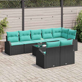 Set Divano da Giardino 9 pcs Nero e Turchese polyrattan