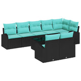 Set Divano da Giardino 9 pcs Nero e Turchese polyrattan