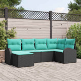 Set di divani con cuscino 6 pcs Nero e Turchese polyrattan