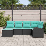 Set di divani con cuscino 6 pcs Nero e Turchese polyrattan
