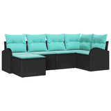 Set di divani con cuscino 6 pcs Nero e Turchese polyrattan