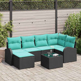 Set di divani con cuscino 7 pcs Nero e Turchese polyrattan