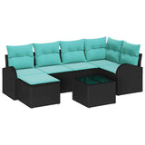 Set di divani con cuscino 7 pcs Nero e Turchese polyrattan