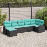 Set di divani con cuscino 7 pcs Nero e Turchese polyrattan