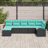 Set di divani con cuscino 7 pcs Nero e Turchese polyrattan