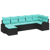 Set di divani con cuscino 7 pcs Nero e Turchese polyrattan