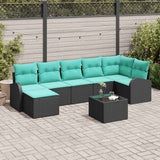 Set di divani con cuscino 8 pcs Nero e Turchese polyrattan