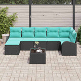 Set di divani con cuscino 8 pcs Nero e Turchese polyrattan