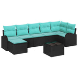 Set di divani con cuscino 8 pcs Nero e Turchese polyrattan
