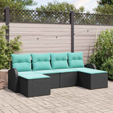 Set di divani con cuscino 6 pcs Nero e Turchese polyrattan