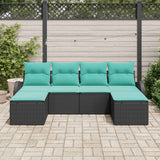 Set di divani con cuscino 6 pcs Nero e Turchese polyrattan