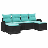 Set di divani con cuscino 6 pcs Nero e Turchese polyrattan