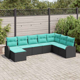 Set di divani con cuscino 8 pcs Nero e Turchese polyrattan