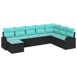 Set di divani con cuscino 8 pcs Nero e Turchese polyrattan